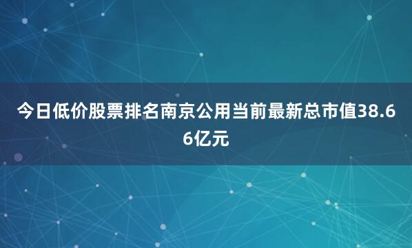 今日低价股票排名南京公用当前最新总市值38.66亿元